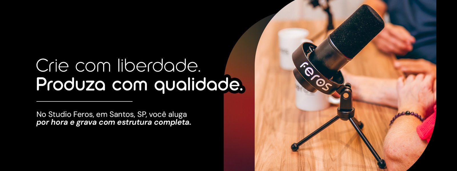 Crie com liberdade. Produza com qualidade. No Studio Feros, em Santos, SP, você aluga por hora e grava com estrutura completa.